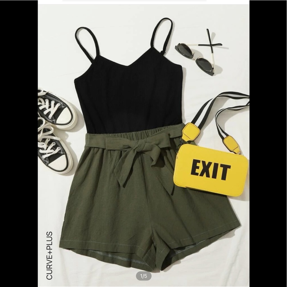 Green and black romper shorts